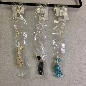 Occasions Made Tassel Pendant Necklace Set of 3 Gold Tone Cream Black Teal Boho